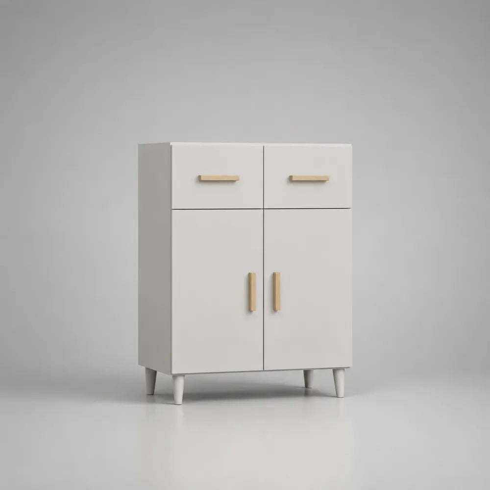 Credenza alta bianca in legno con 2 ante e 2 cassetti, 80 × 35 × 100 cm