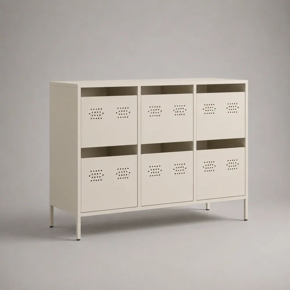 Credenza rettangolare in acciaio con 6 ante ventilate, bianco crema, 120 × 40 × 100 cm