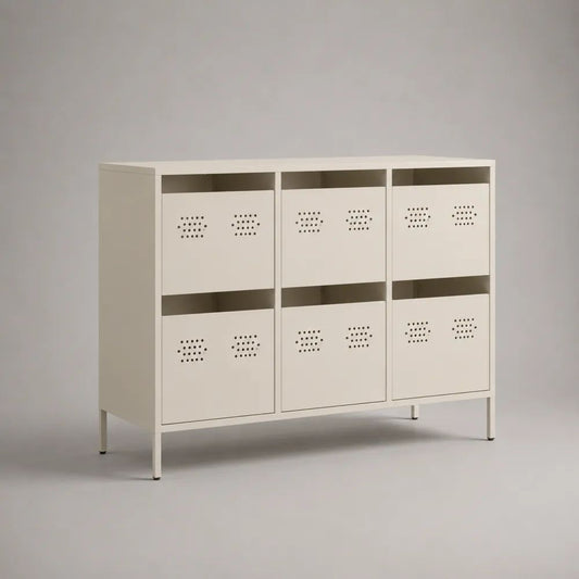 Credenza rettangolare in acciaio con 6 ante ventilate, bianco crema, 120 × 40 × 100 cm