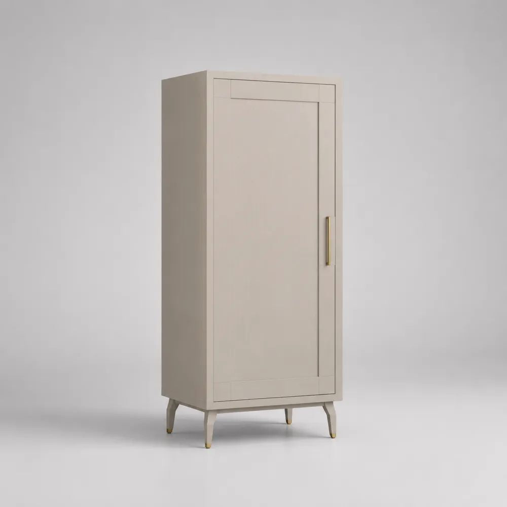 Mobile dispensa alto in MDF con 1 anta, beige e ottone, 70 x 40 x 160 cm