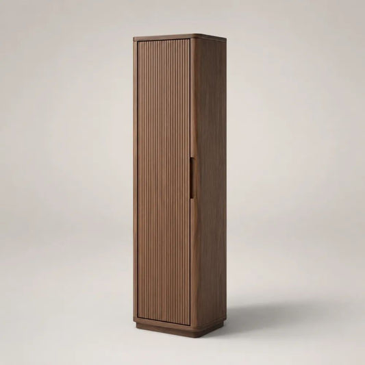 Armadio a colonna da terra in MDF impiallacciato noce con anta scanalata, marrone noce, 35 x 30 x 140 cm