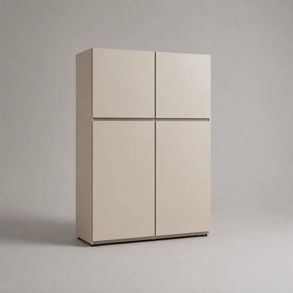 Credenza alta per interni a 4 ante in pannelli di truciolare melaminico avorio, 100 x 40 x 160 cm