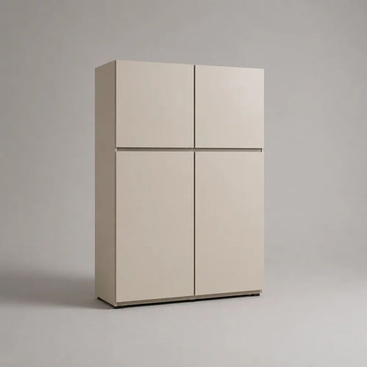 Credenza alta per interni a 4 ante in pannelli di truciolare melaminico avorio, 100 x 40 x 160 cm