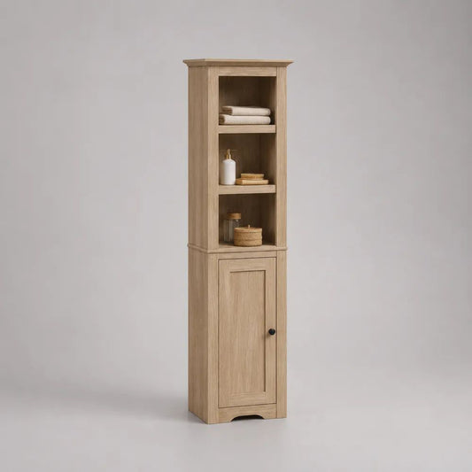 Mobile colonna bagno rettangolare in truciolare melaminico rovere chiaro con 3 vani aperti e 1 anta, 40 x 32 x 170 cm