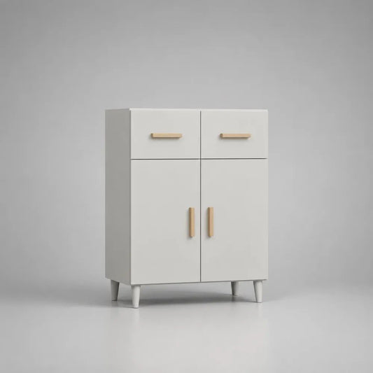 Credenza alta bianca in legno con 2 ante e 2 cassetti, 80 × 35 × 100 cm