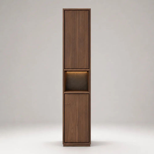 Mobile colonna bagno in MDF impiallacciato noce con 2 ante e nicchia illuminata a LED, marrone noce, 40 x 35 x 180 cm