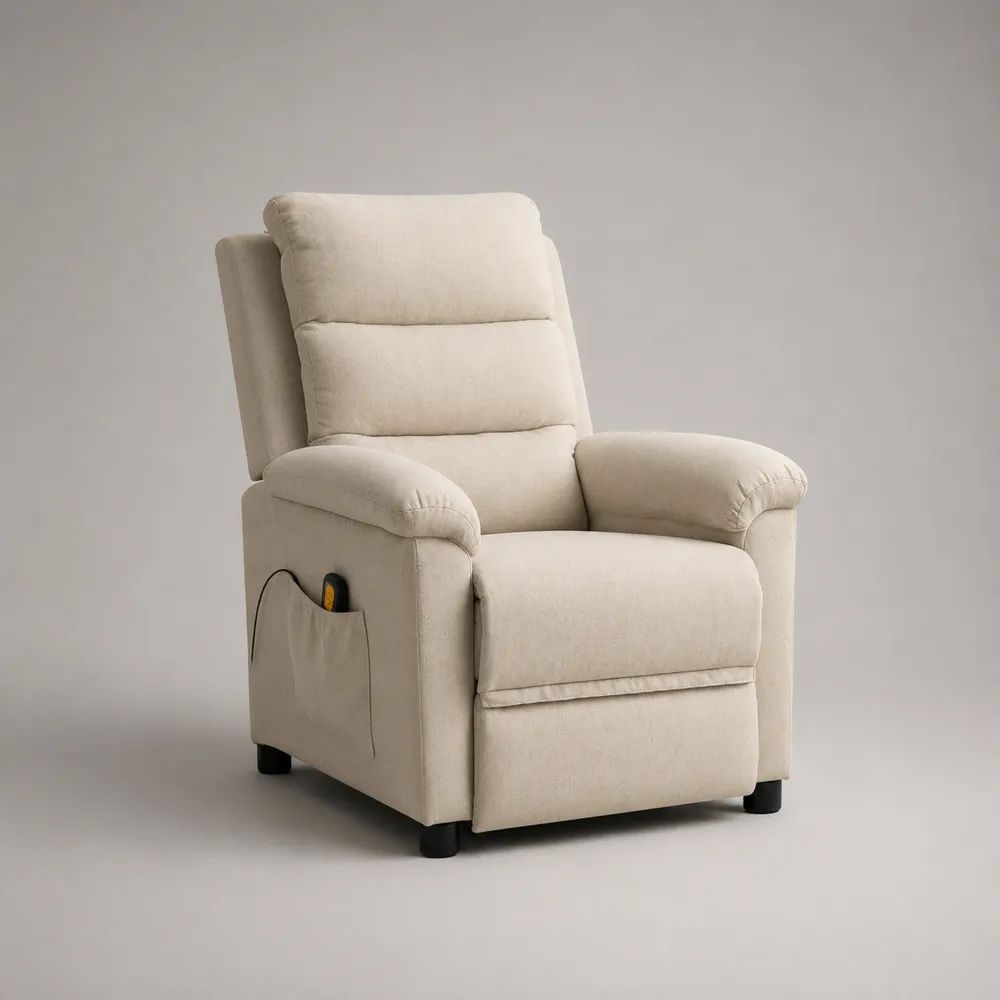 Poltrona reclinabile elettrica in poliestere beige con schienale alto, 78 x 90 x 105 cm