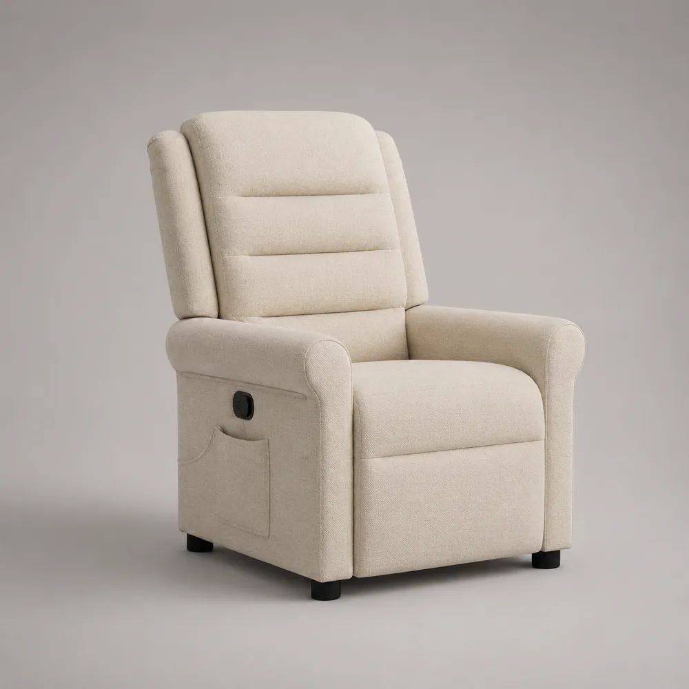Poltrona reclinabile manuale in ciniglia di poliestere crema, 76 x 92 x 103 cm